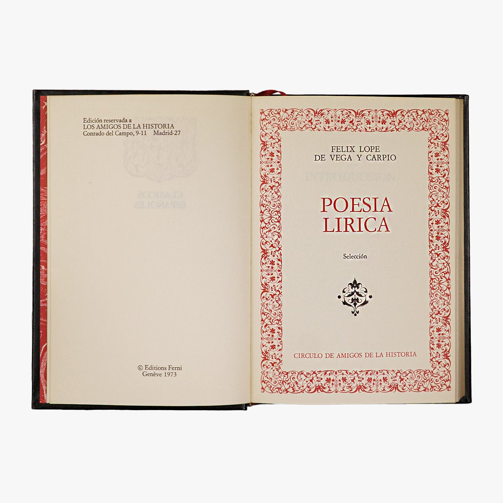 Lope de Vega — Poesía lírica (Círculo de Amigos de la Historia, 1973). Livro físico. Encadernação editorial com douração.