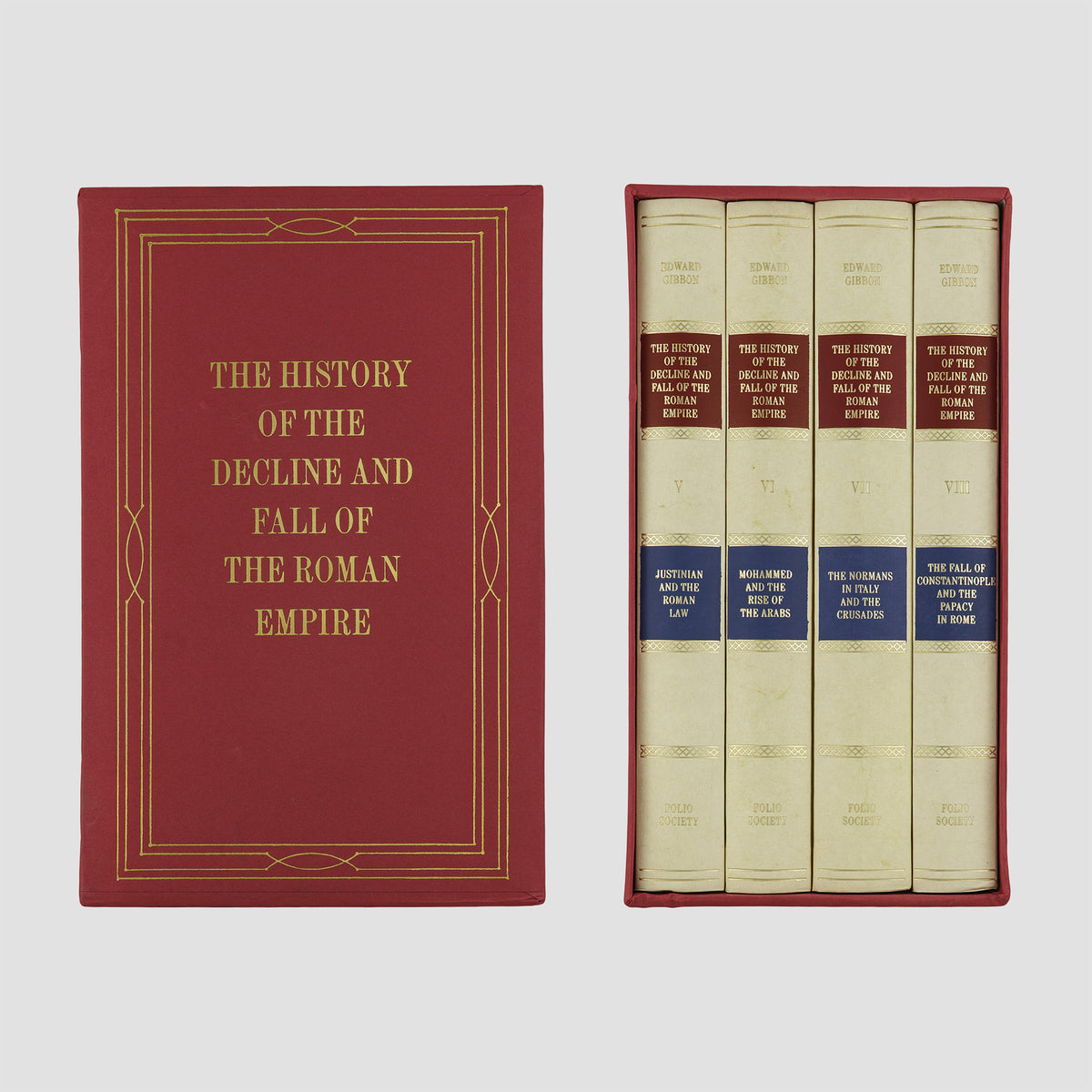 GIBBON, Edward (1737–1794). The History of the Decline and Fall of the Roman Empire (The Folio Society, London, 1996), 8 vols.