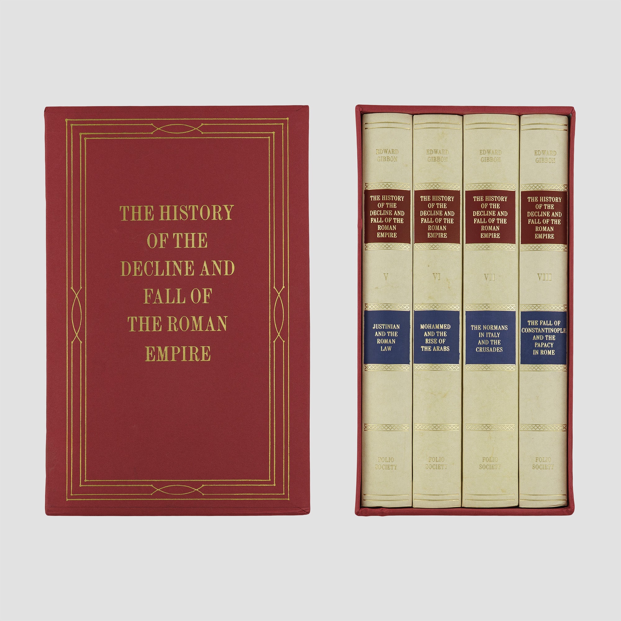 GIBBON, Edward (1737–1794). The History of the Decline and Fall of the Roman Empire (The Folio Society, London, 1996), 8 vols.