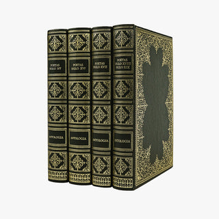 Sáinz de Robles (org.) — Antología de poetas (s. XV–XIX), 4 volumes. Livros físicos. Encadernação editorial com douração.