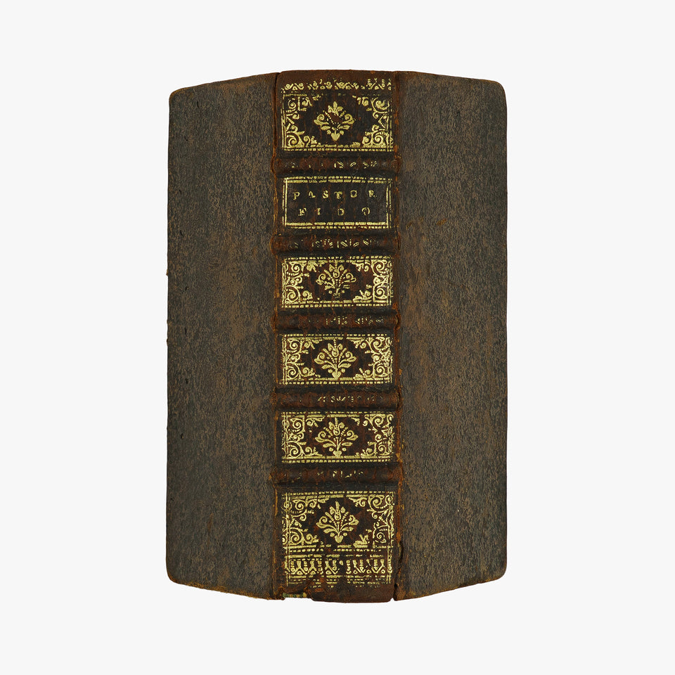 Guarini — Il Pastor Fido / Le Berger Fidelle (Claude Barbin, 1672). Livro físico raro. Século XVII. Encadernação em couro com douração.