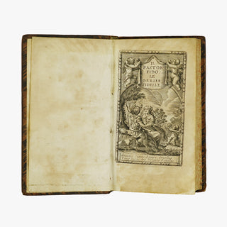 Guarini — Il Pastor Fido / Le Berger Fidelle (Claude Barbin, 1672). Livro físico raro. Século XVII. Encadernação em couro com douração.