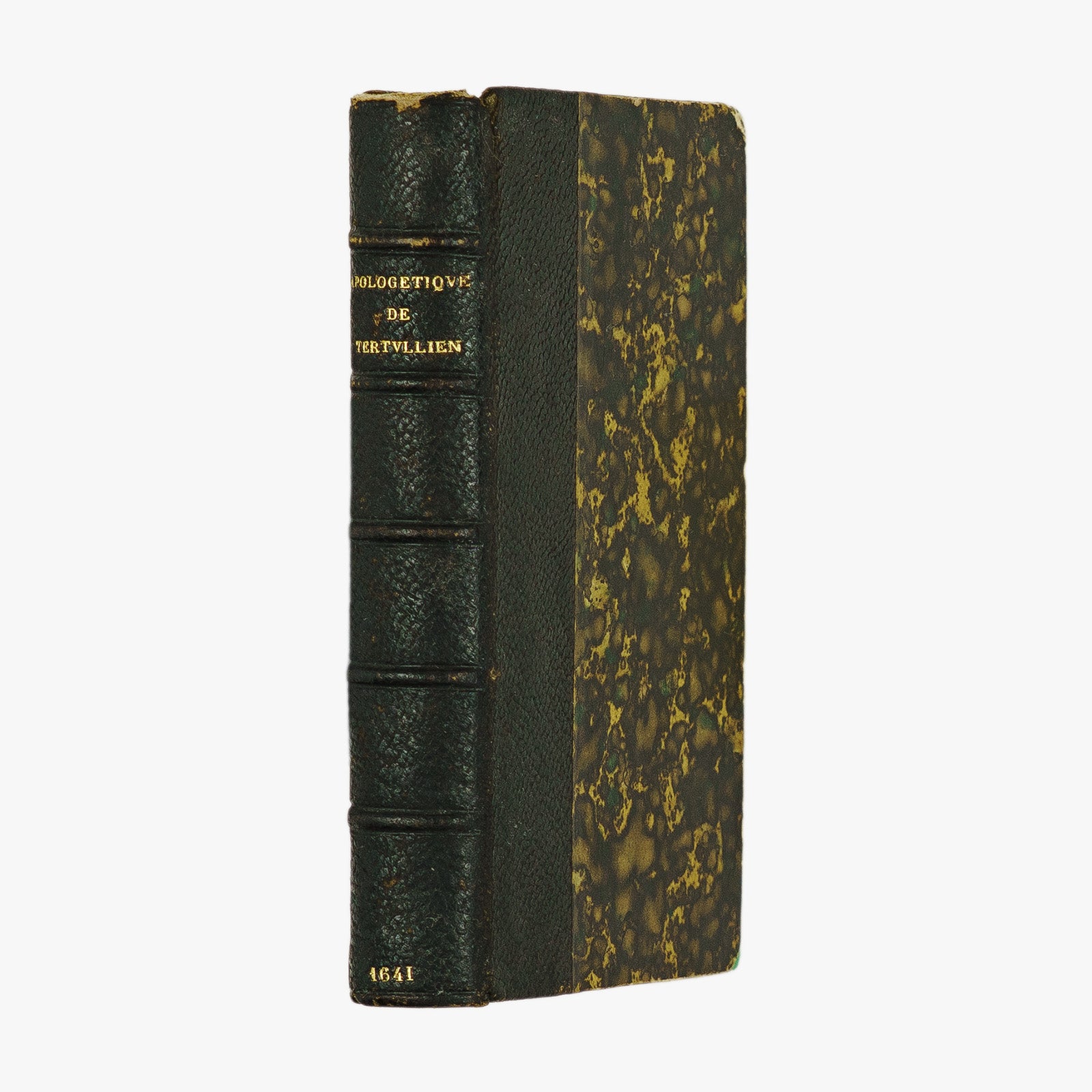 Tertullien — Apologétique ou Défense des Chrétiens (Jean Camusat, 1641). Século XVII. Livro físico. Encadernação e meio couro com douração.