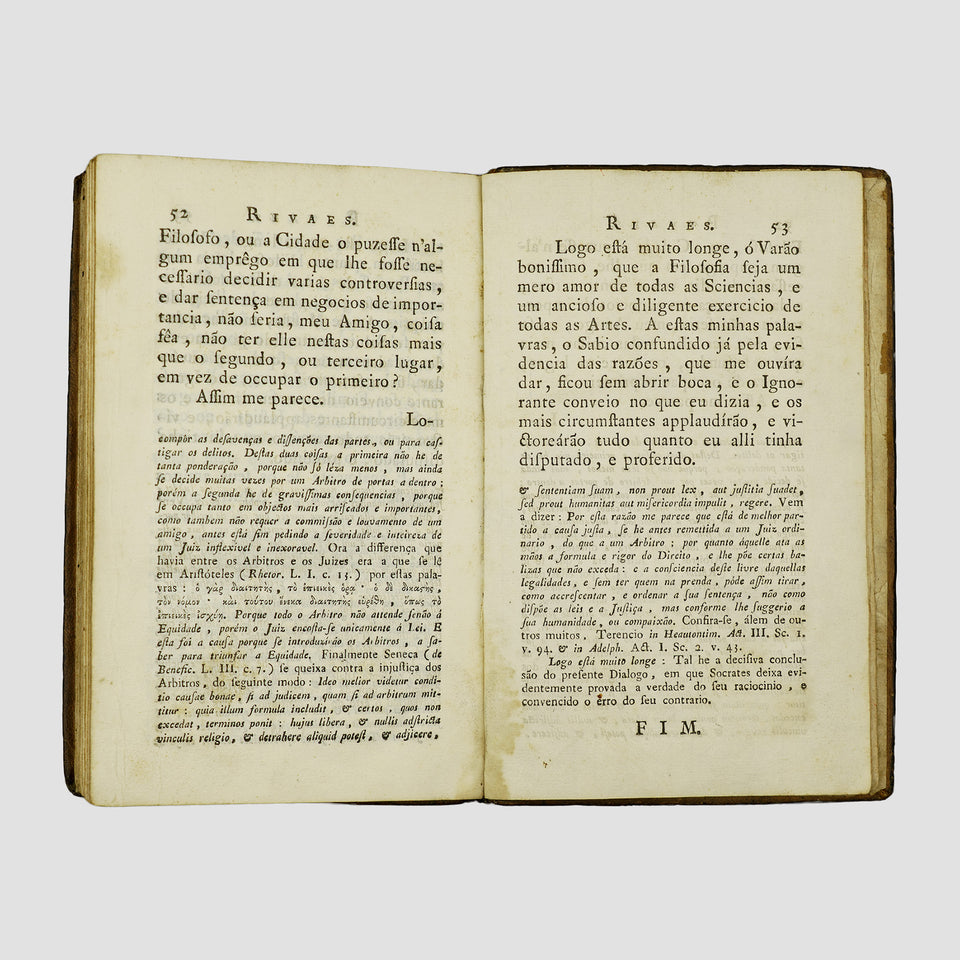 PLATÃO (c. 427 a.C.–c. 347 a.C.). Rivaes ou Dialogo Moral de Platão sobre a Filosofia (Regia Officina Typografica, Lisboa, 1790).