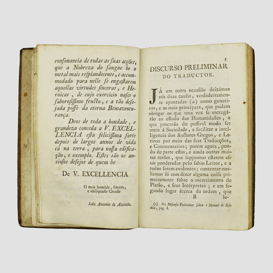 PLATÃO (c. 427 a.C.–c. 347 a.C.). Rivaes ou Dialogo Moral de Platão sobre a Filosofia (Regia Officina Typografica, Lisboa, 1790).