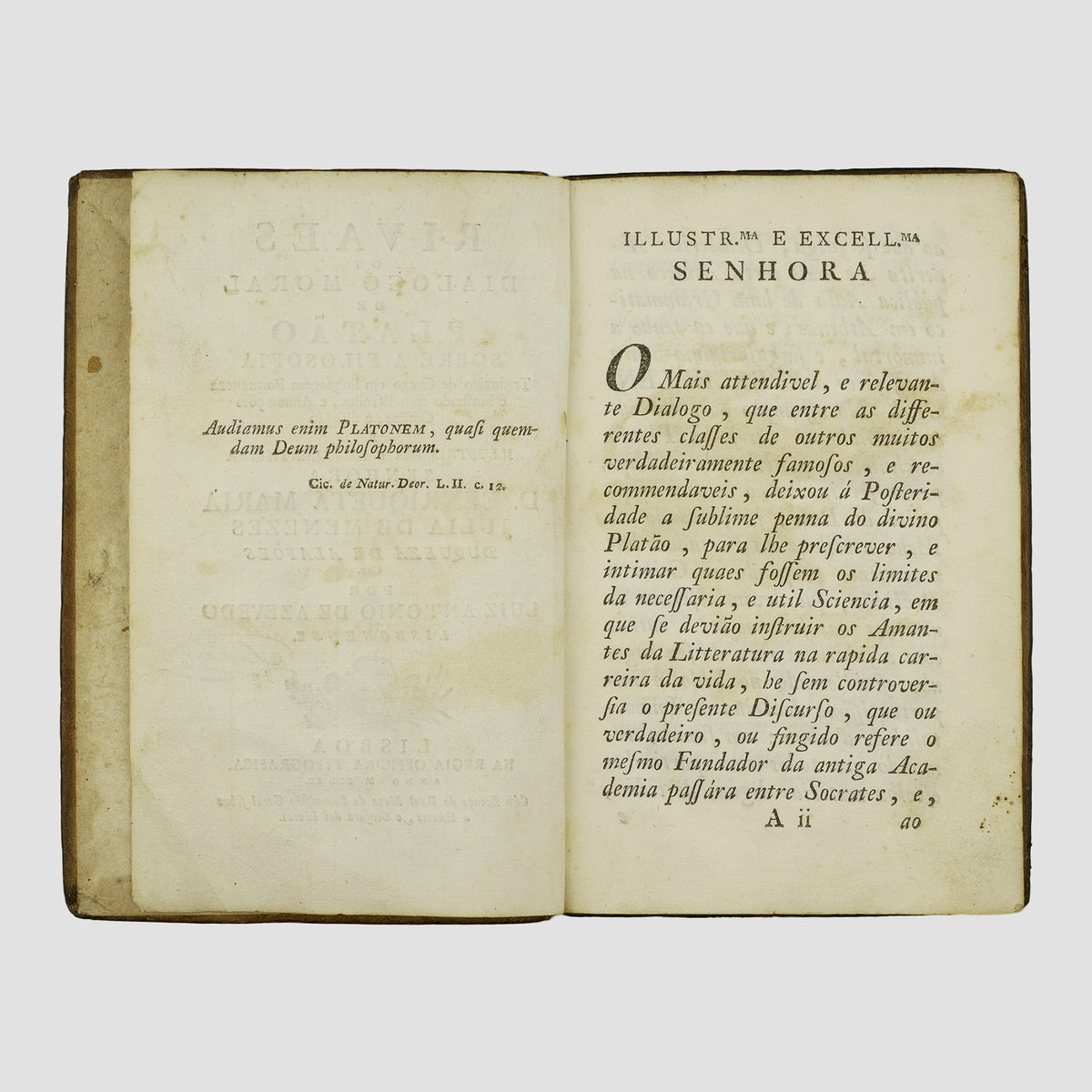 PLATÃO (c. 428/427–348/347 a.C.). Rivaes ou Dialogo Moral de Platão sobre a Filosofia (Regia Officina Typografica, Lisboa, 1790).