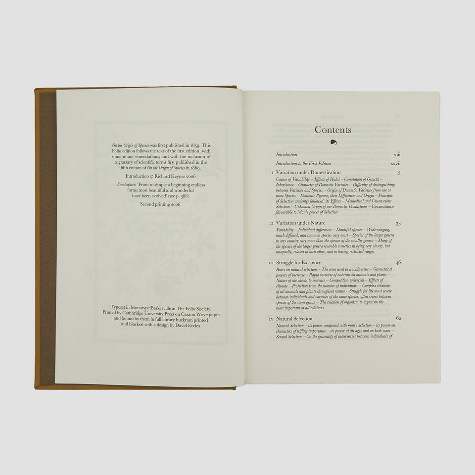 DARWIN, Charles Robert (1809–1882). On the Origin of Species (The Folio Society, London, 2006).