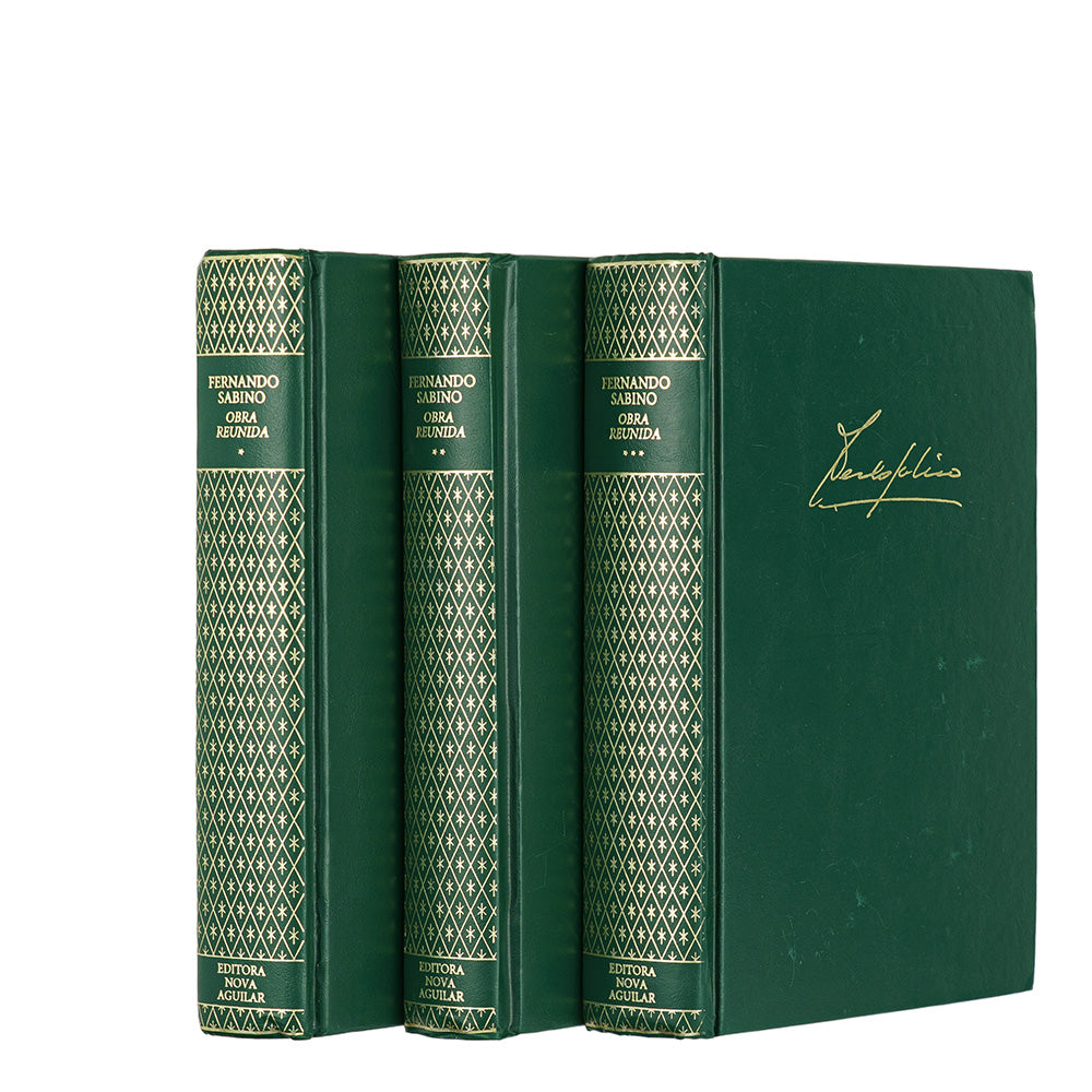 Fernando Sabino — Obra Reunida (Editora Nova Aguilar, 1996), 3 volumes. Livro físico. Encadernação editorial com douração.