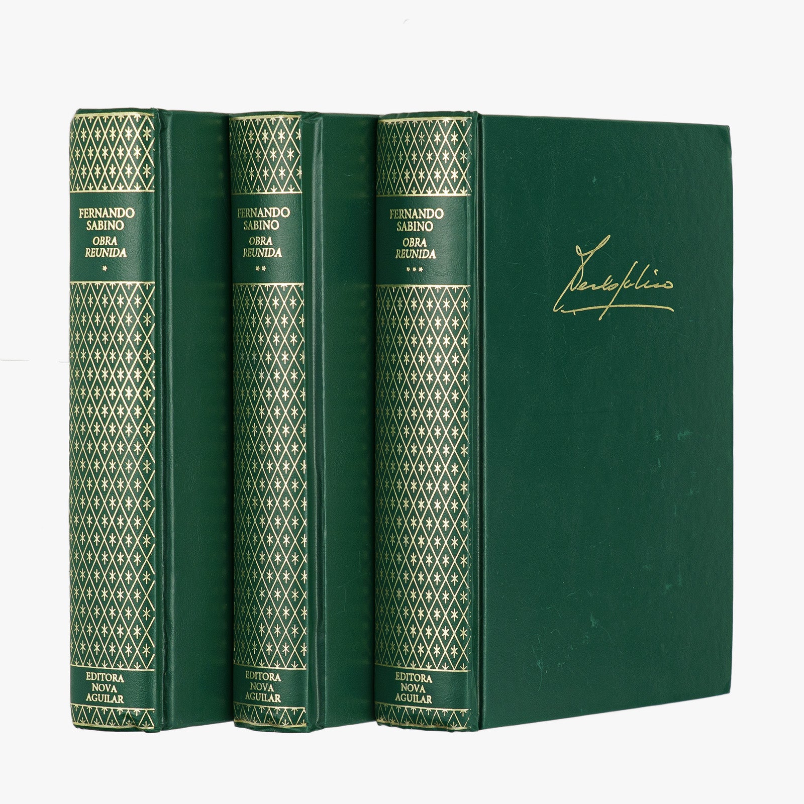 Fernando Sabino — Obra Reunida (Editora Nova Aguilar, 1996), 3 volumes. Livro físico. Encadernação editorial com douração.