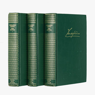 Fernando Sabino — Obra Reunida (Editora Nova Aguilar, 1996), 3 volumes. Livro físico. Encadernação editorial com douração.