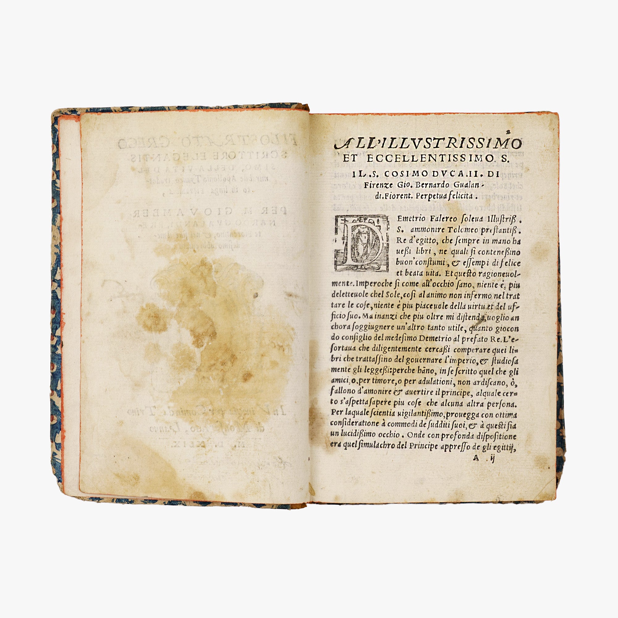 Filostrato — Vita Apollonii Tyanei (Comin da Trino di Monferrato, 1549). Livro físico raríssimo. Século XVI. Encadernação em meio couro com douração.