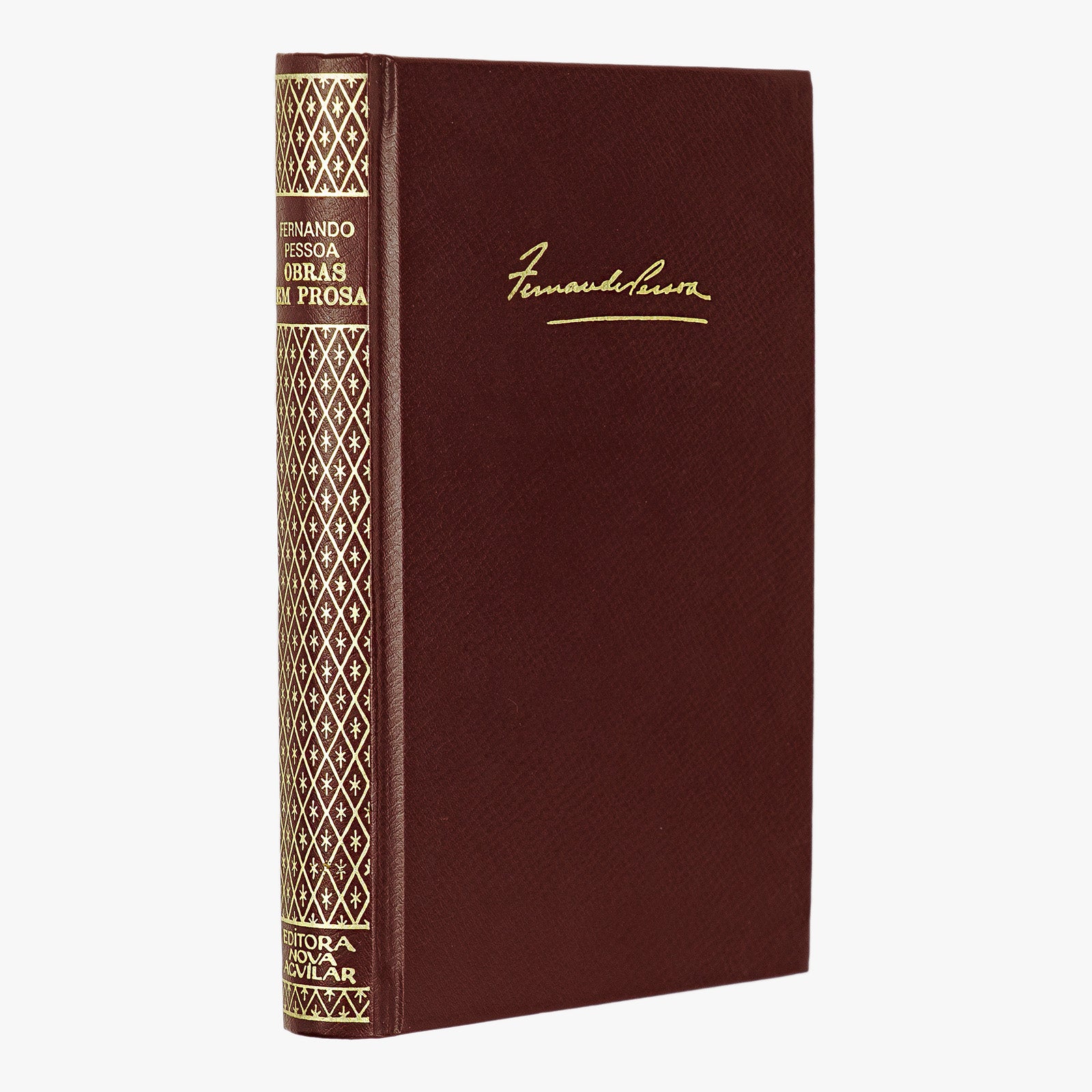 Fernando Pessoa — Obras em Prosa (Editora Nova Aguilar, 1974). Livro físico. Encadernação em couro com douração.