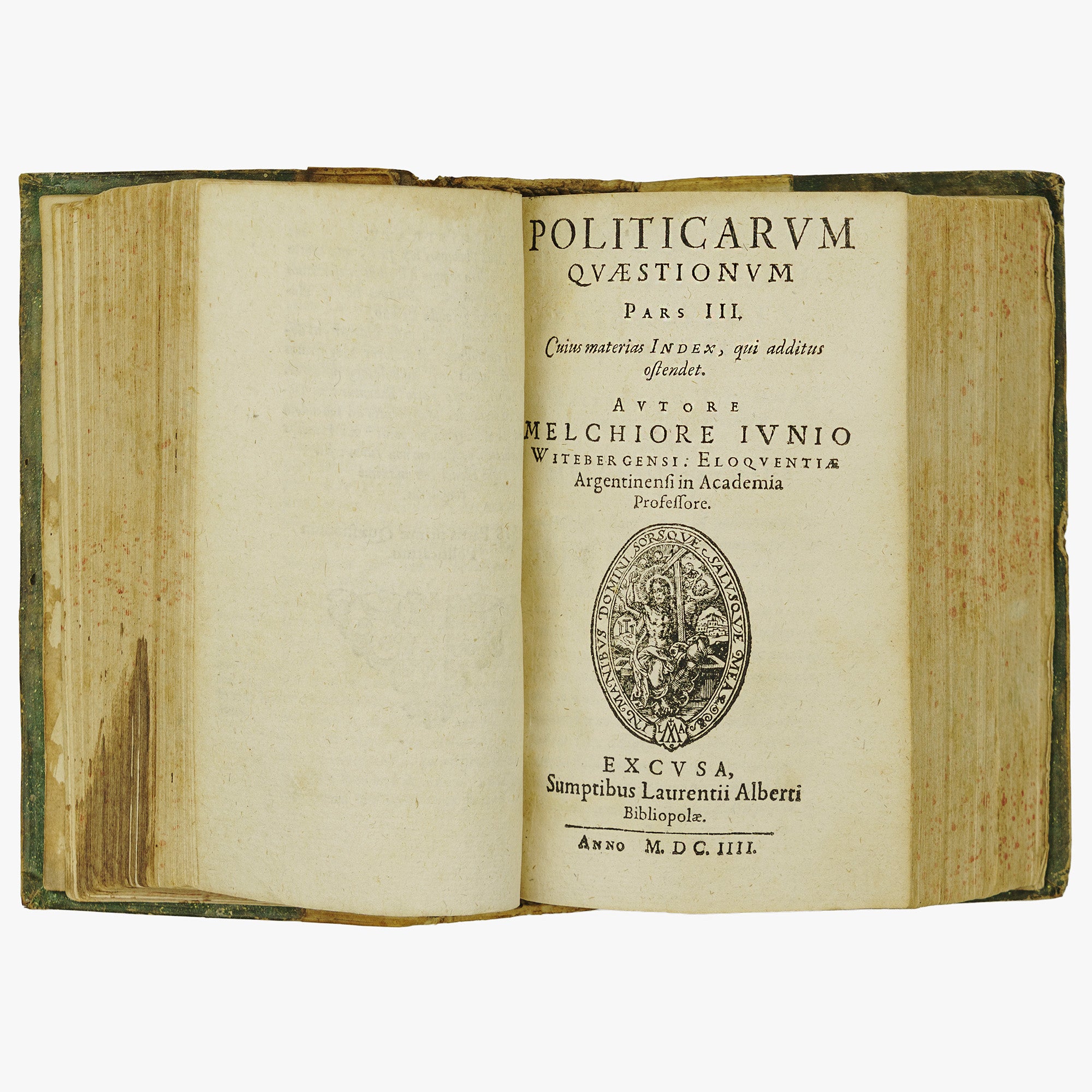 JUNIUS, Melchior (1545–1604). Politicarum Quaestionum Centum ac Tredecim in Eloquentiae Studiosorum Gratiam, Stylum Exercere Cupientium, Selectarum, ac in Partes Tres... (Christophorus Reusner / Laurentii Alberti, Rostochii, 1603–1604), 3 partes.