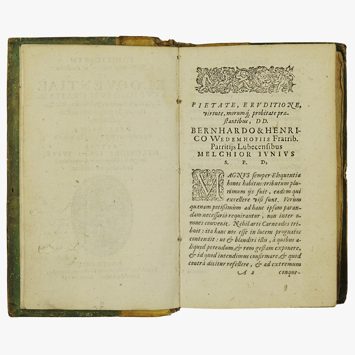 JUNIUS, Melchior (1545–1604). Politicarum Quaestionum Centum ac Tredecim in Eloquentiae Studiosorum Gratiam, Stylum Exercere Cupientium, Selectarum, ac in Partes Tres... (Christophorus Reusner / Laurentii Alberti, Rostochii, 1603–1604), 3 partes. Livro raríssimo. Século 17.