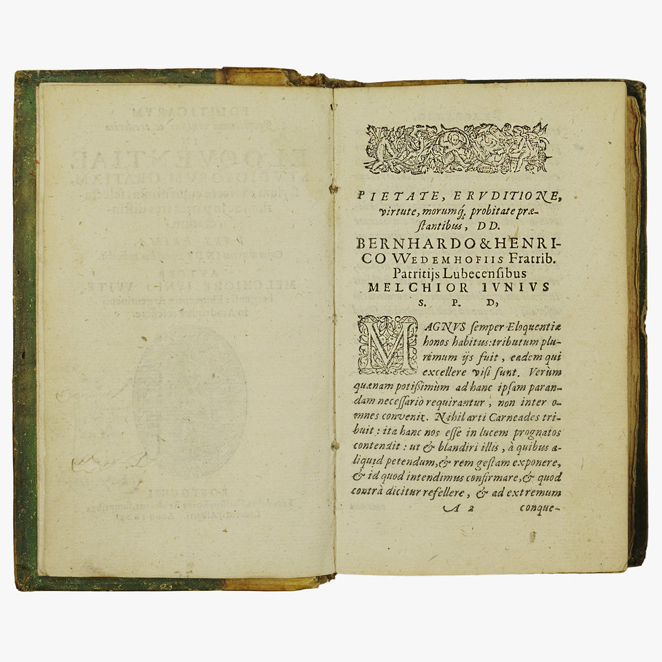 JUNIUS, Melchior (1545–1604). Politicarum Quaestionum Centum ac Tredecim in Eloquentiae Studiosorum Gratiam, Stylum Exercere Cupientium, Selectarum, ac in Partes Tres... (Christophorus Reusner / Laurentii Alberti, Rostochii, 1603–1604), 3 partes. Livro raríssimo. Século 17.