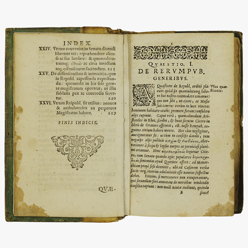 JUNIUS, Melchior (1545–1604). Politicarum Quaestionum Centum ac Tredecim in Eloquentiae Studiosorum Gratiam, Stylum Exercere Cupientium, Selectarum, ac in Partes Tres... (Christophorus Reusner / Laurentii Alberti, Rostochii, 1603–1604), 3 partes.