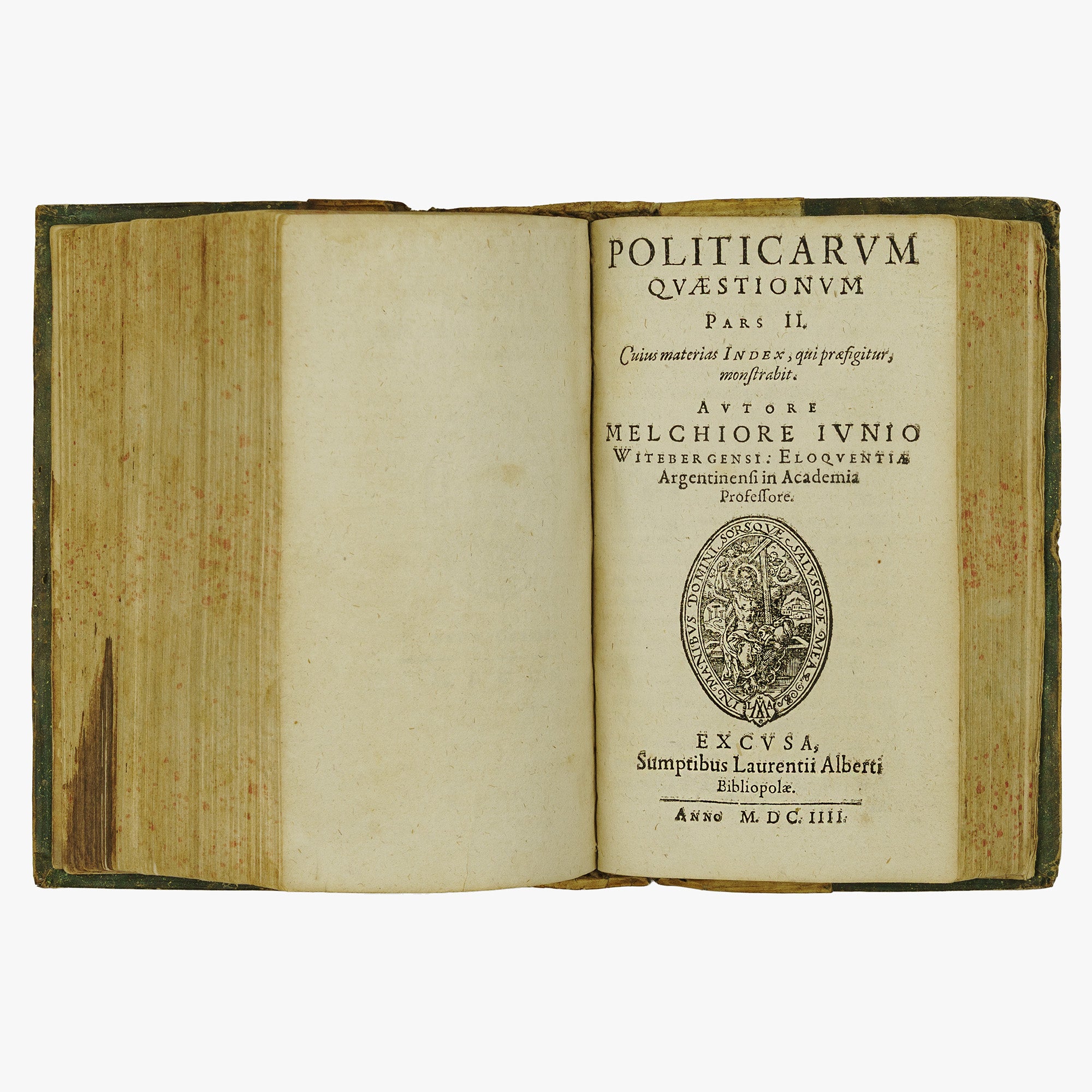 JUNIUS, Melchior (1545–1604). Politicarum Quaestionum Centum ac Tredecim in Eloquentiae Studiosorum Gratiam, Stylum Exercere Cupientium, Selectarum, ac in Partes Tres... (Christophorus Reusner / Laurentii Alberti, Rostochii, 1603–1604), 3 partes.