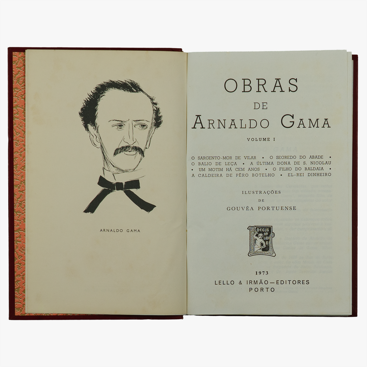 Arnaldo Gama (1828–1869). Obras (Lello & Irmão, Porto, 1973), 2 vols. Edição de colecionador. Interior.