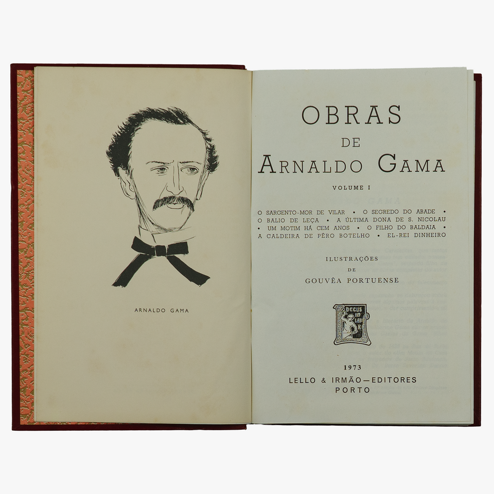 Arnaldo Gama (1828–1869). Obras (Lello & Irmão, Porto, 1973), 2 vols. Edição de colecionador. Interior.