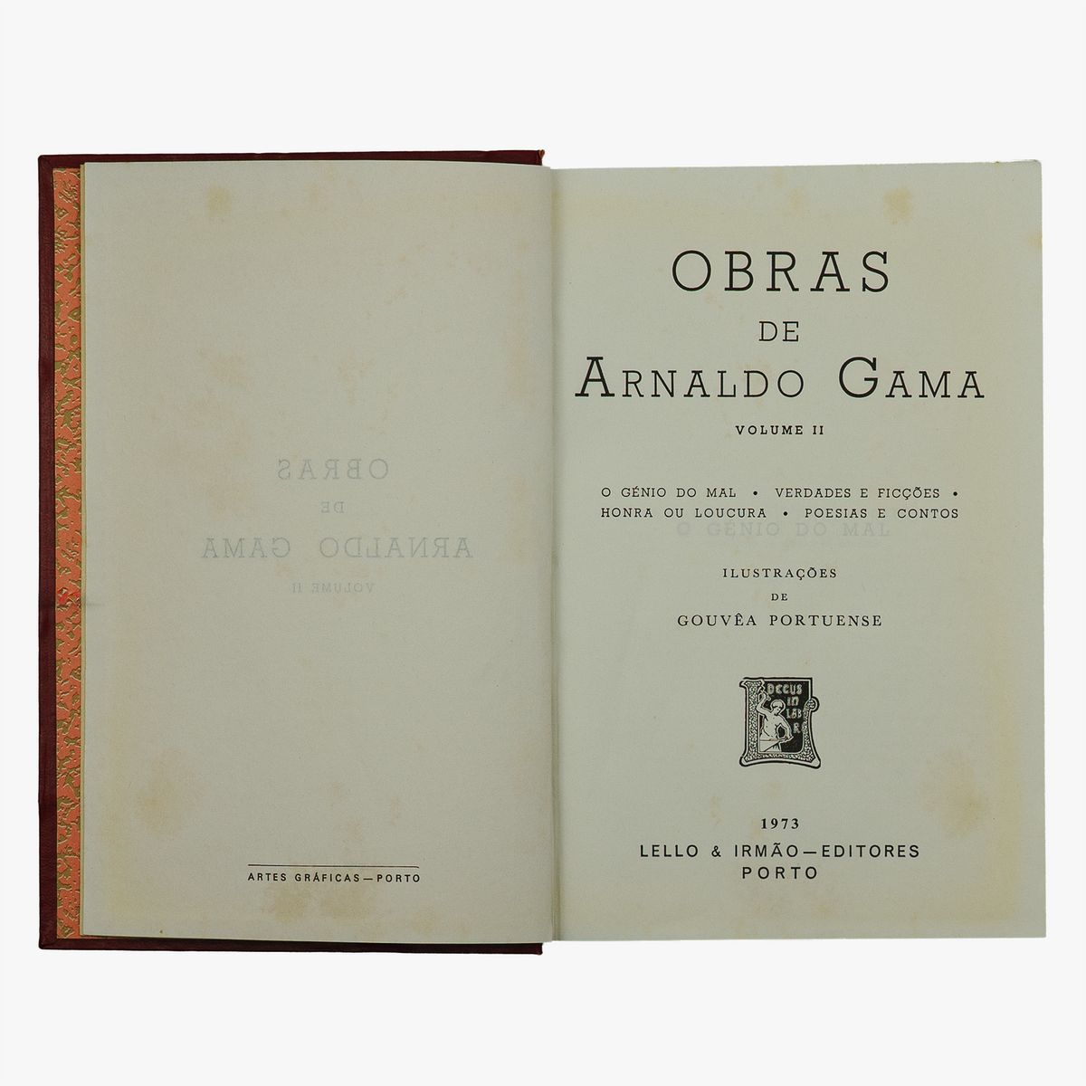 Arnaldo Gama (1828–1869). Obras (Lello & Irmão, Porto, 1973), 2 vols. Edição de colecionador. Interior.