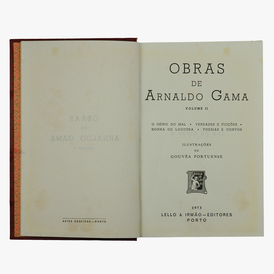 Arnaldo Gama (1828–1869). Obras (Lello & Irmão, Porto, 1973), 2 vols. Edição de colecionador. Interior.