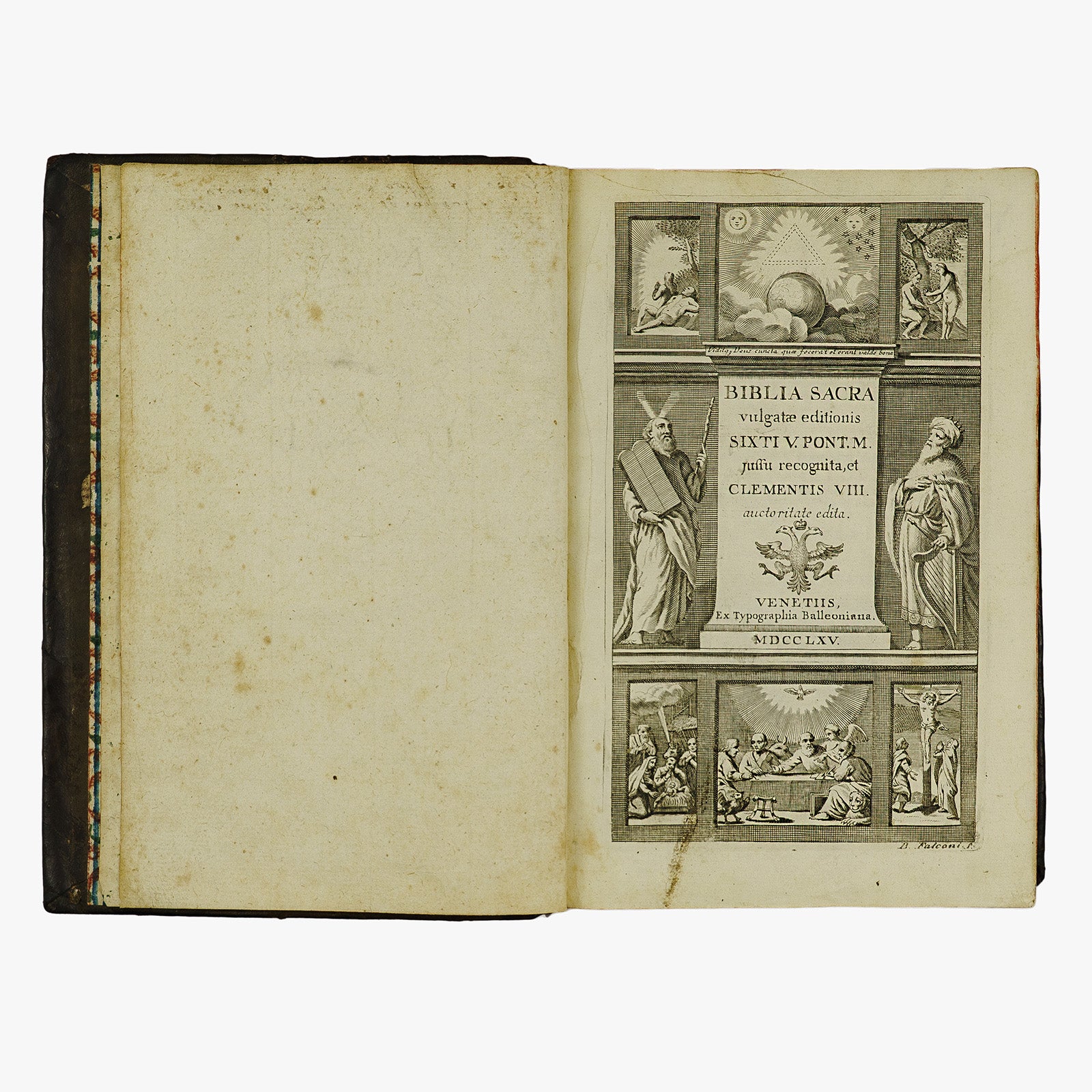 Biblia Sacra — Vulgatæ Editionis (Typographia Balleoniana, 1765). Livro físico. Encadernação em couro com douração. Latim, século XVIII.