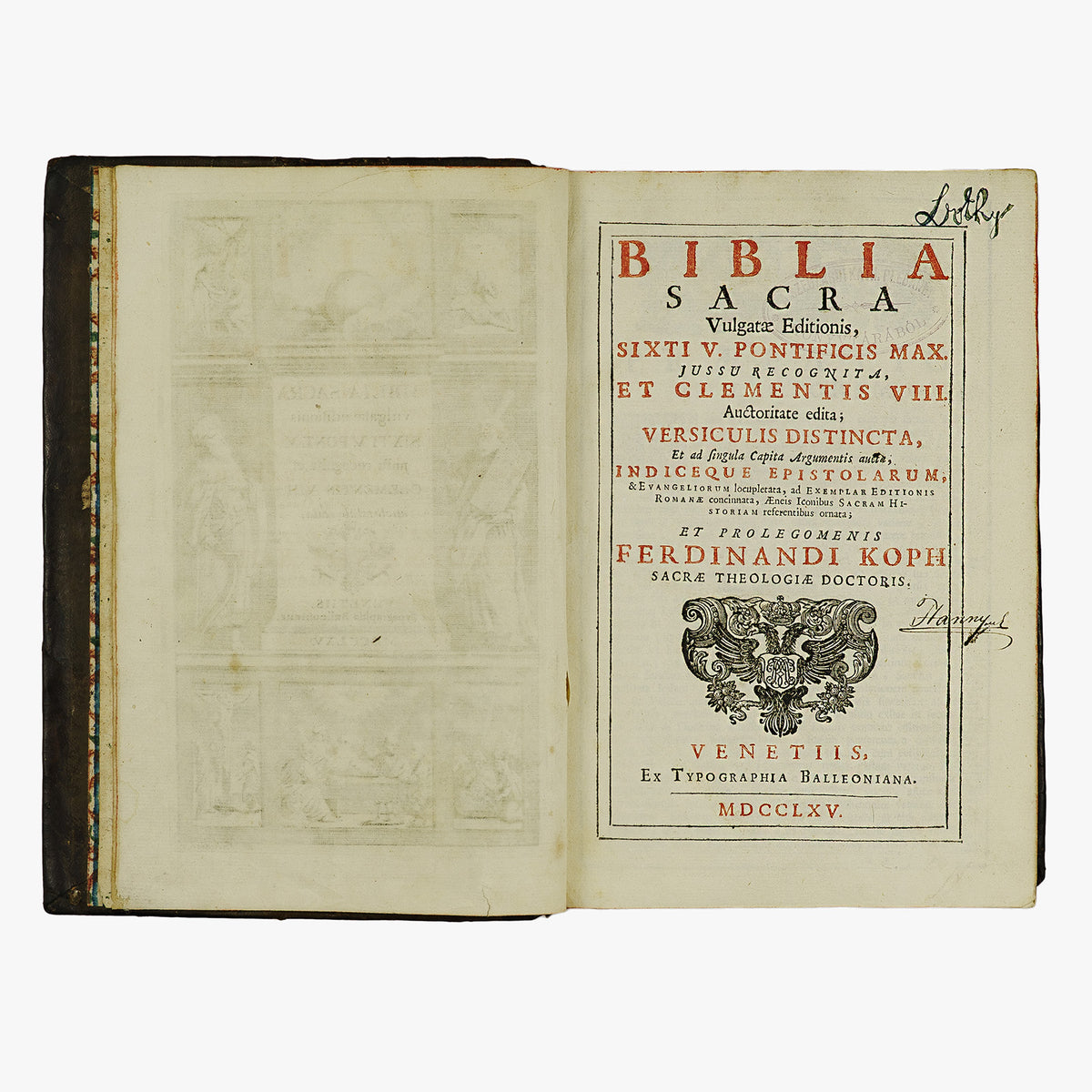 Biblia Sacra — Vulgatæ Editionis (Typographia Balleoniana, 1765). Livro físico. Encadernação em couro com douração. Latim, século XVIII.