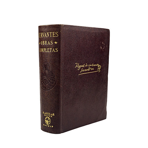 Miguel de Cervantes Saavedra — Obras completas (M. Aguilar, 1943). Livro físico. 1ª (primeira) edição em couro com douração.