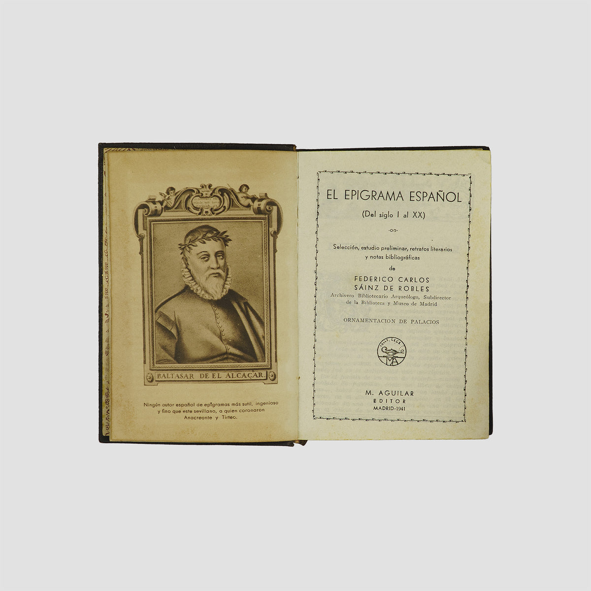 livro El epigrama español de Federico Carlos Sáinz de Robles primeira edição 1941