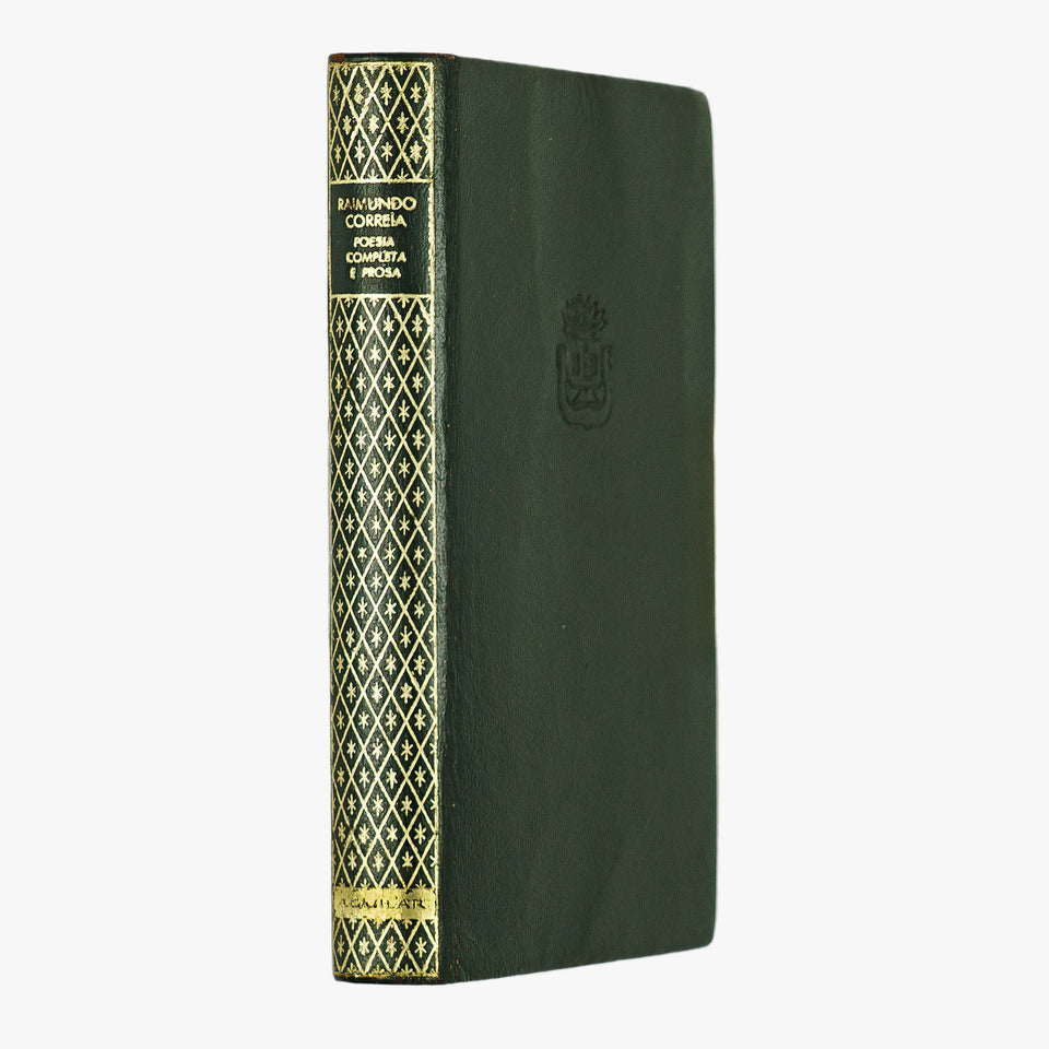 Raimundo Corrêa — Poesia completa e prosa (José Aguilar, 1961). Livro físico com encadernação em couro com douração.