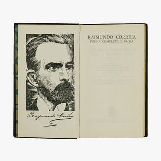 Raimundo Corrêa — Poesia completa e prosa (José Aguilar, 1961). Livro físico de bolso com encadernação em couro com douração.