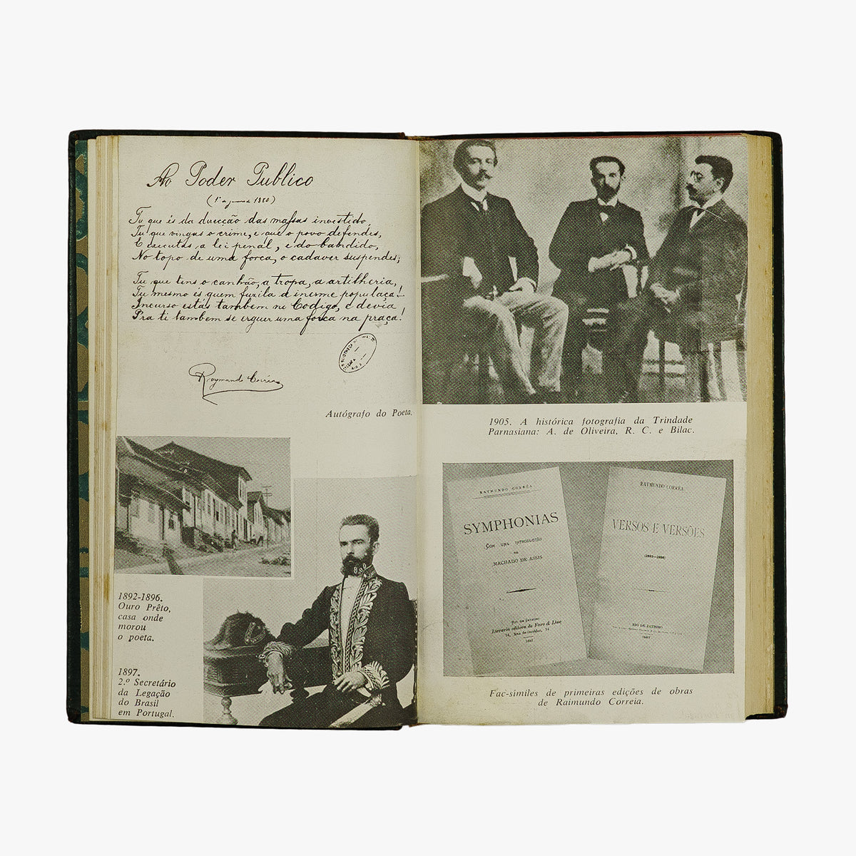 Raimundo Corrêa — Poesia completa e prosa (José Aguilar, 1961). Livro físico de bolso com encadernação em couro com douração.