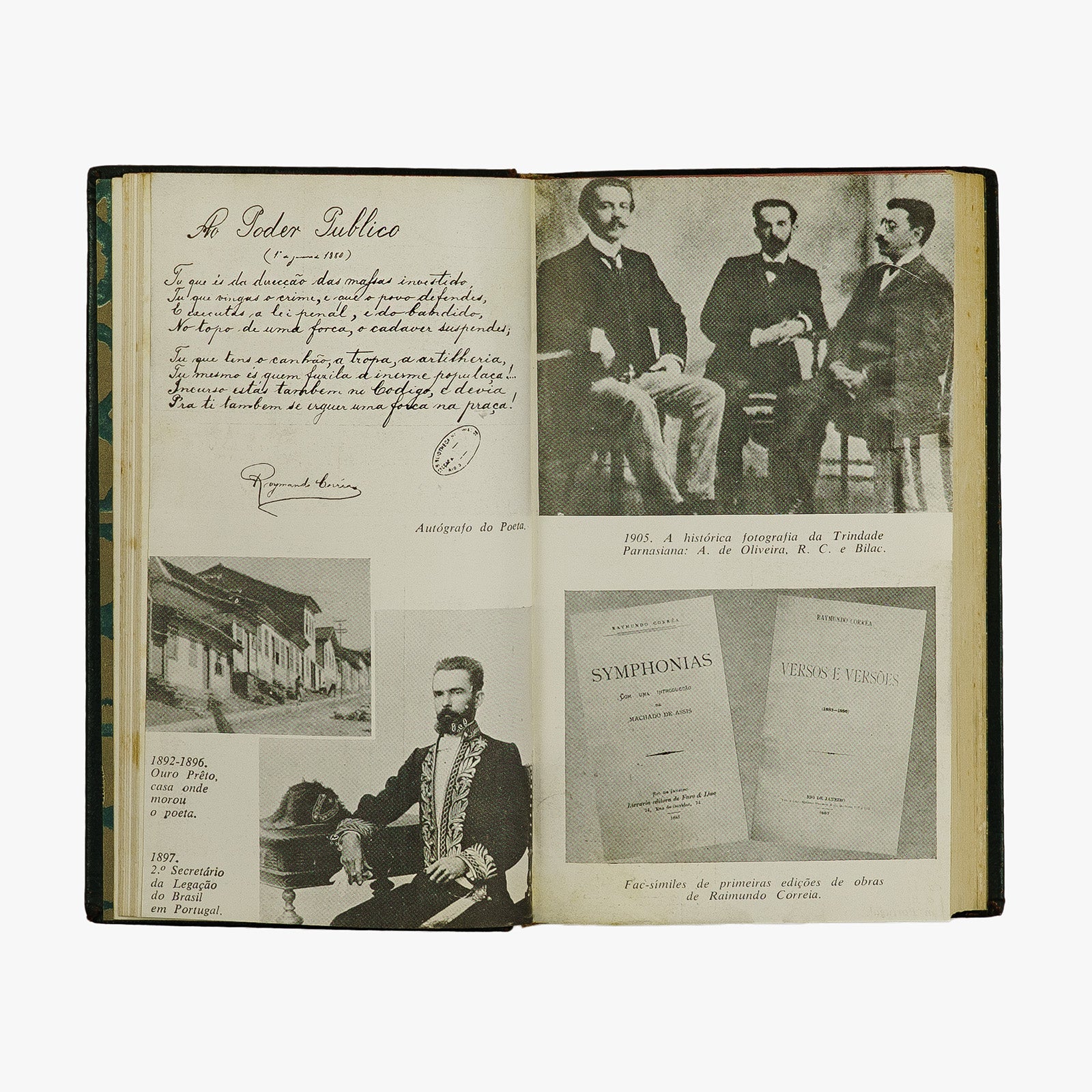 Raimundo Corrêa — Poesia completa e prosa (José Aguilar, 1961). Livro físico de bolso com encadernação em couro com douração.