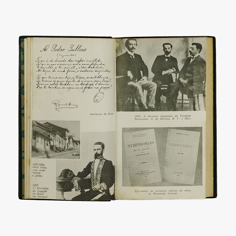 Raimundo Corrêa — Poesia completa e prosa (José Aguilar, 1961). Livro físico de bolso com encadernação em couro com douração.