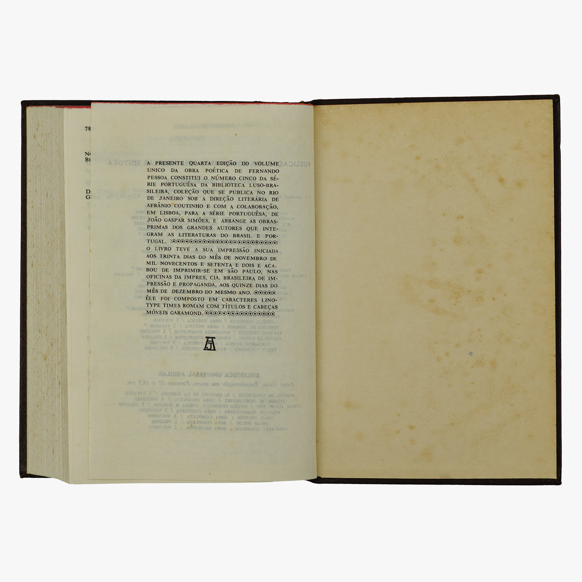 PESSOA, Fernando (1888–1935). Obra poética (Companhia José Aguilar Editôra, Rio de Janeiro, 1972).