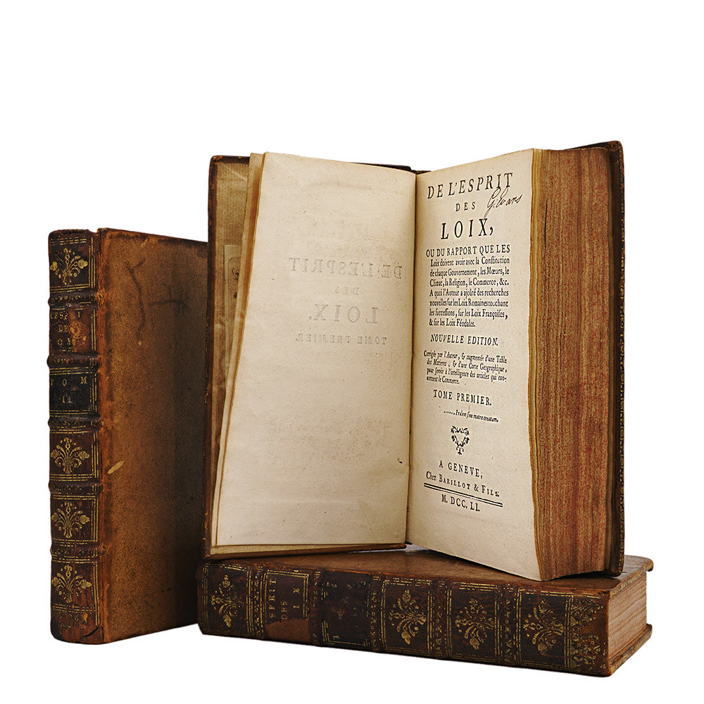 MONTESQUIEU, Charles-Louis de Secondat, baron de La Brède et de Montesquieu (1689–1755). De l’Esprit des Loix (Barillot & Fils, Genève, 1751).