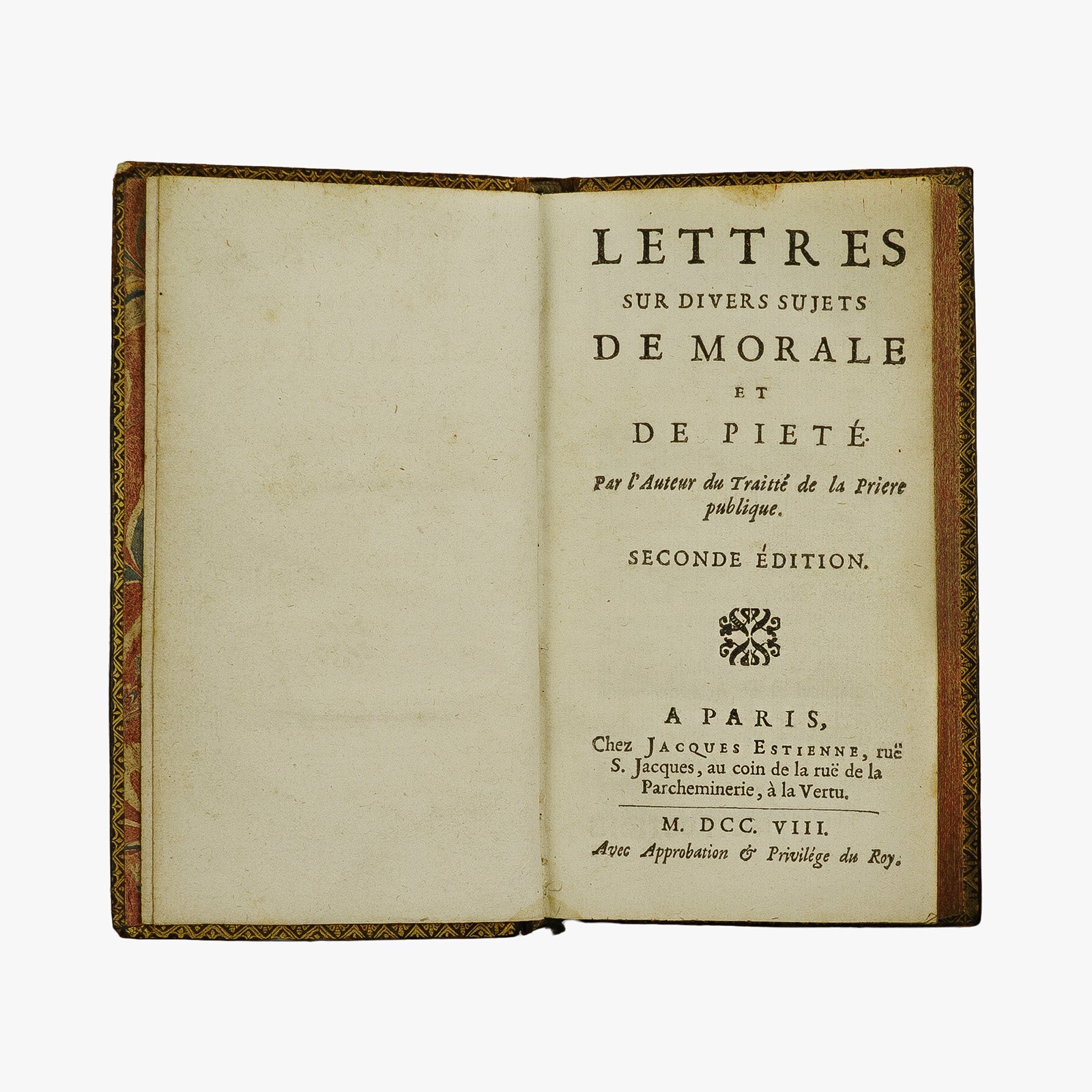 Duguet — Lettres sur divers sujets de Morale et de Piété (1708). Livro físico. Século XVIII. Encadernação em couro com douração.