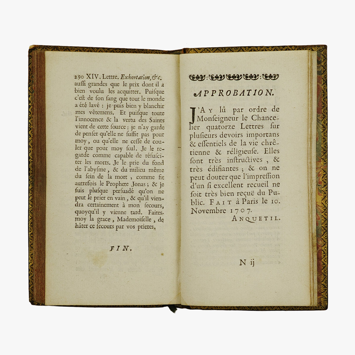 Duguet — Lettres sur divers sujets de Morale et de Piété (1708). Livro físico. Século XVIII. Encadernação em couro com douração.