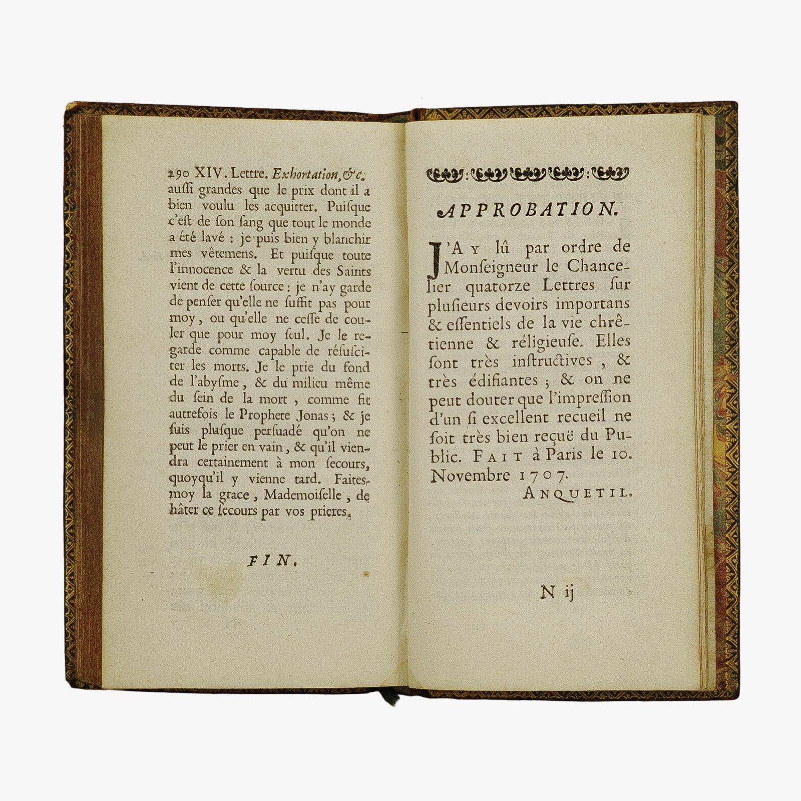 Duguet — Lettres sur divers sujets de Morale et de Piété (1708). Livro físico. Século XVIII. Encadernação em couro com douração.