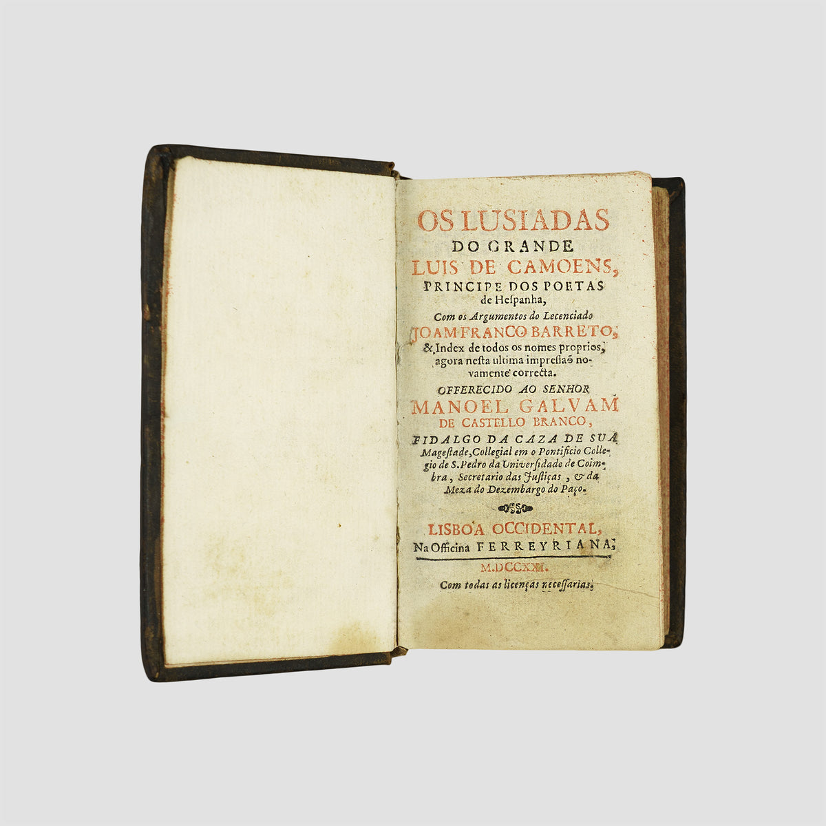 CAMÕES, Luís de (c. 1524–1580). Os Lusíadas (Officina Ferreyriana, Lisboa Occidental, 1721).
