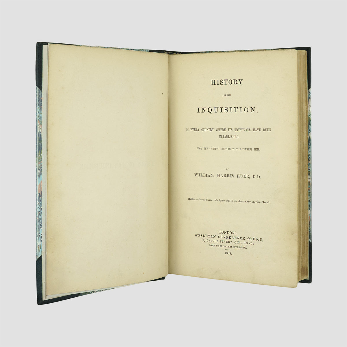 RULE, William Harris (1802–1890). History of the Inquisition: In Every Country Where Its Tribunals Have Been Established, from the Twelfth Century to the Present Time (Wesleyan Conference Office, London, 1868).