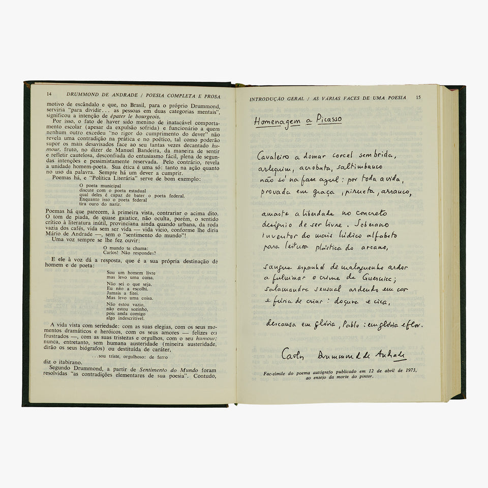 DRUMMOND DE ANDRADE, Carlos (1902–1987). Poesia Completa e Prosa (Editora Nova Aguilar, Rio de Janeiro, 1977).