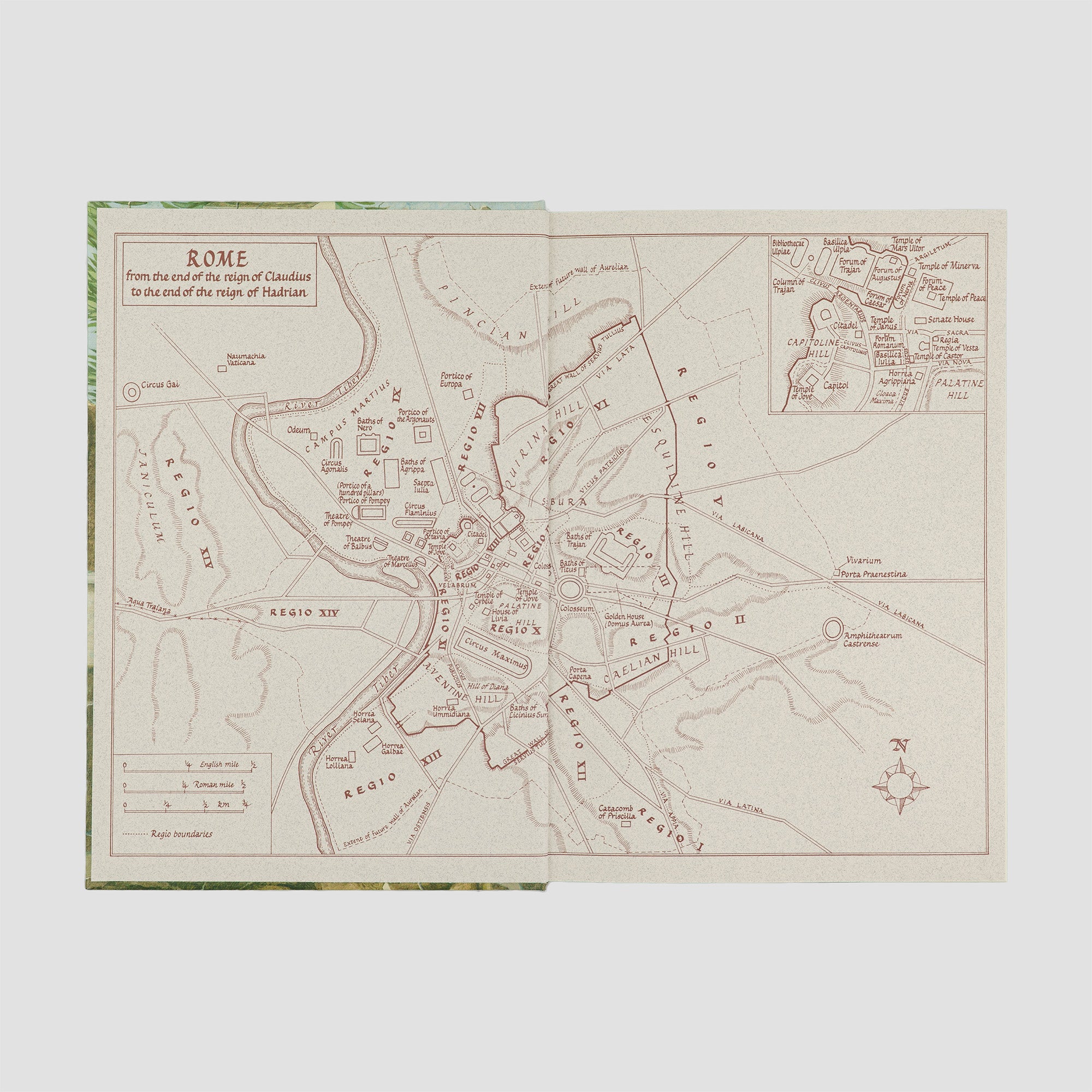 livro Daily Life in Ancient Rome de Jérôme Carcopino edição Folio Society 2004. Folha de guarda com mapa.