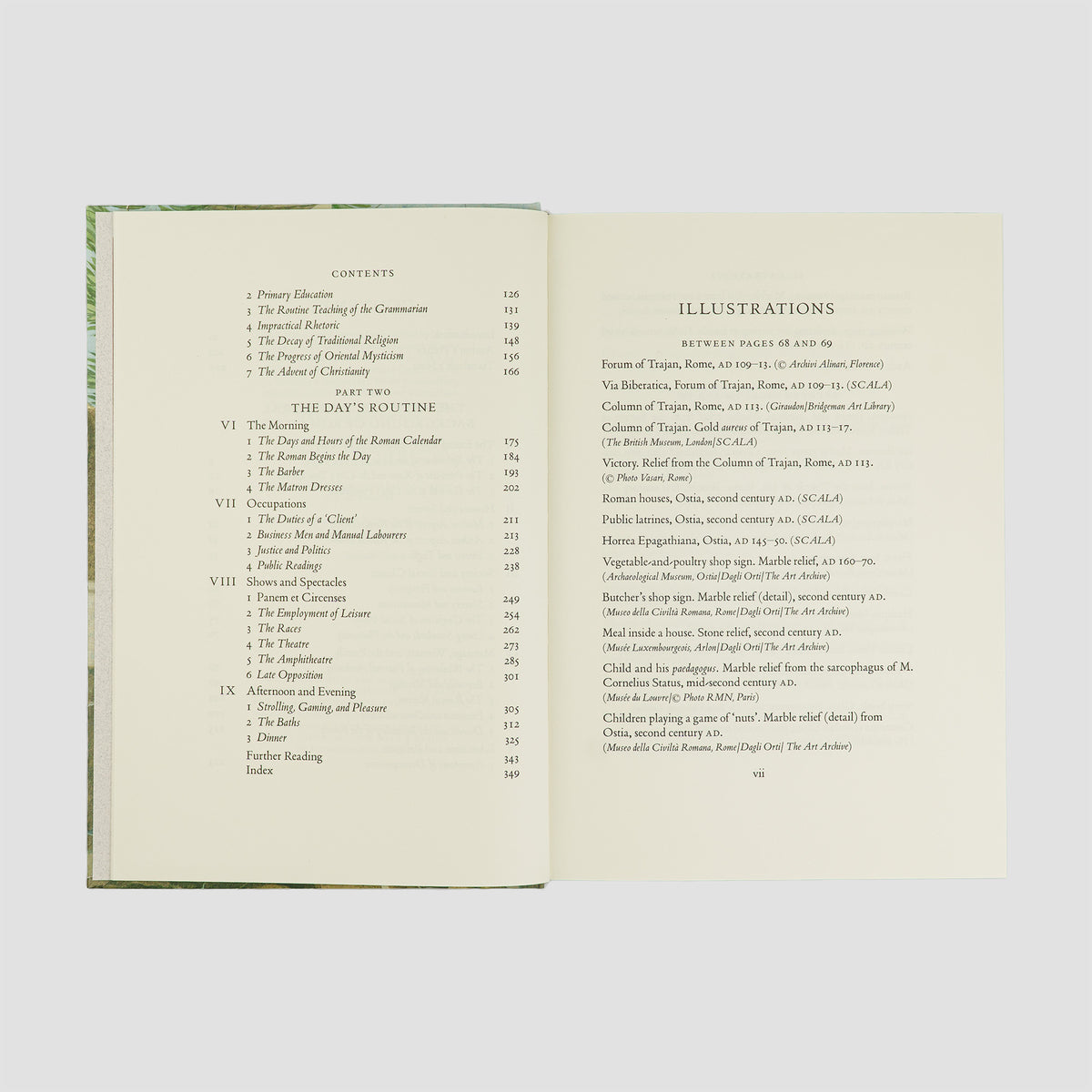 livro Daily Life in Ancient Rome de Jérôme Carcopino edição Folio Society 2004. contents e lista de ilustrações.
