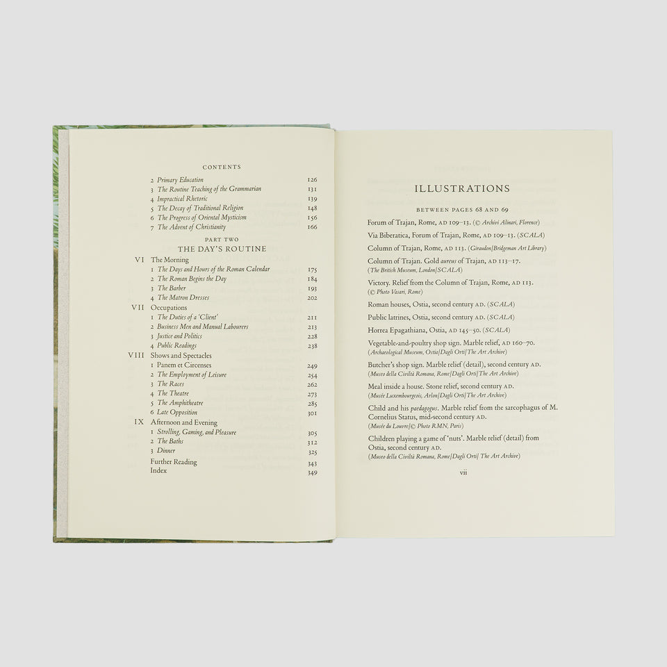 livro Daily Life in Ancient Rome de Jérôme Carcopino edição Folio Society 2004. contents e lista de ilustrações.