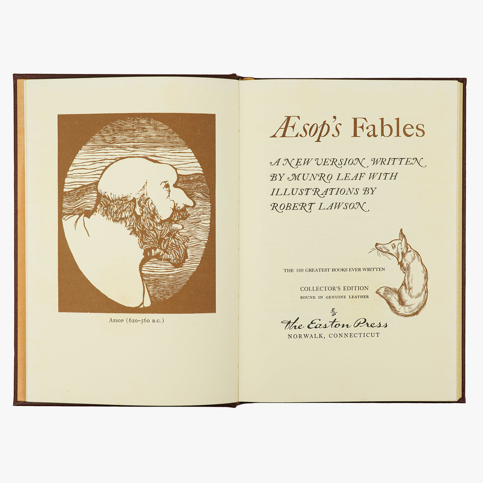 Esopo — Aesop’s Fables (The Easton Press, 1979). Livro físico ilustrado em encadernação de luxo - capa de couro, cortes dourados e fita de leitura de cetim.
