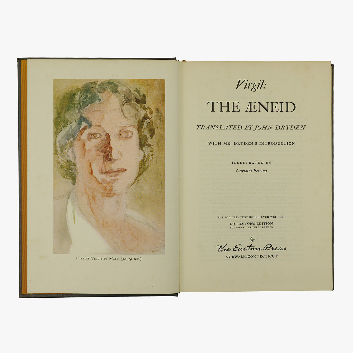 Virgílio — The Aeneid (The Easton Press, 1979). Livro físico ilustrado. Encadernação de luxo - capa em couro, cortes dourados e fita de leitura em cetim.