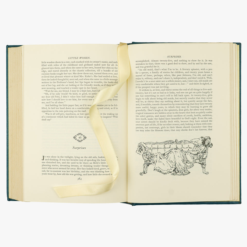 Louisa May Alcott — Little Women (The Easton Press, 1976). Livro físico ilustrado em edição de luxo. Capa de couro e cortes dourados. Fita de leitura de cetim.