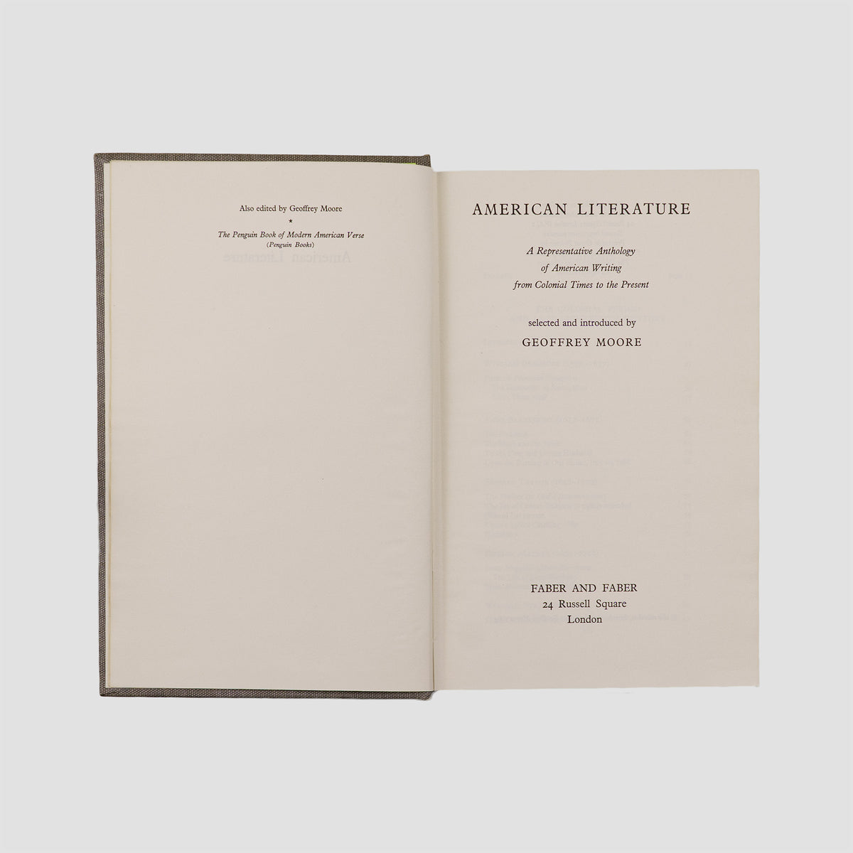 livro American Literature de Geoffrey Herbert Moore edição 1965 Faber and Faber