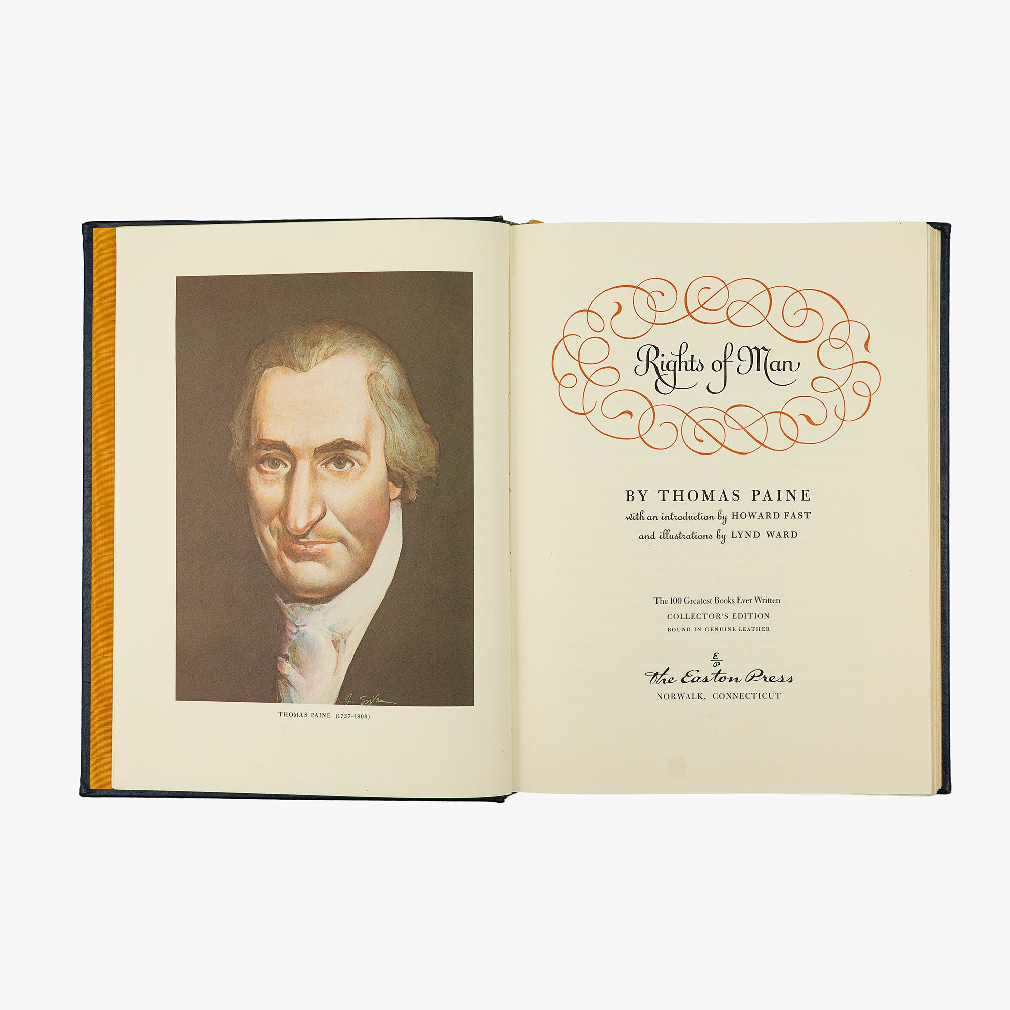 Thomas Paine — Rights of Man (The Easton Press, 1979). Livro físico em edição de luxo, ilustrada. Fita de leitura em cetim.